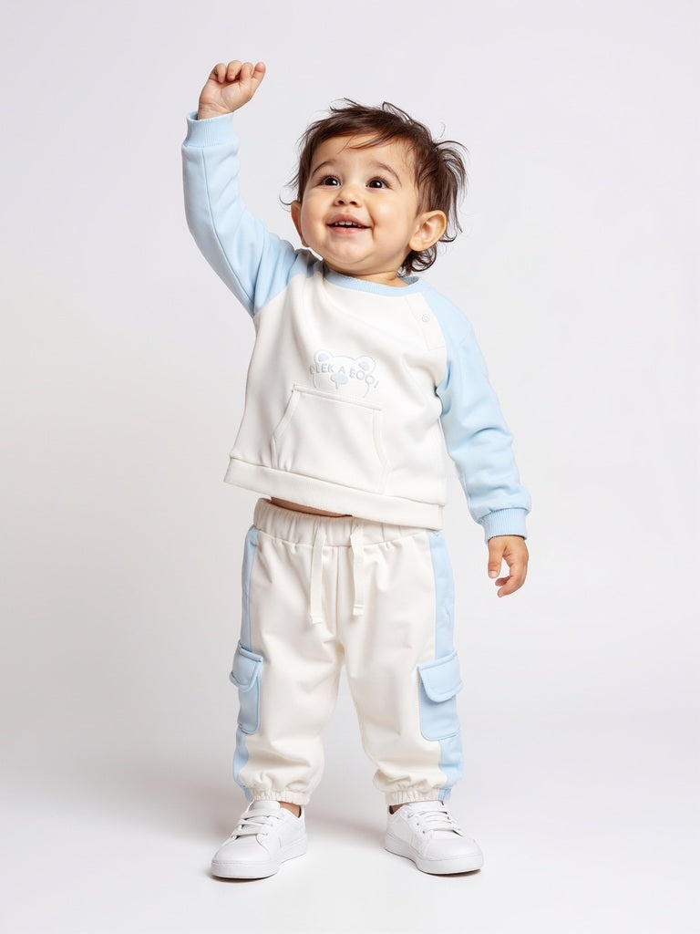 Westside HOP Baby Boys Off-White Printed Cotton T-Shirt and Joggers Set for Casual Wear Full View