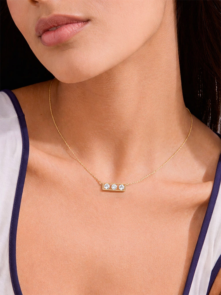 3 Stone Bezel Lab Diamond Necklace