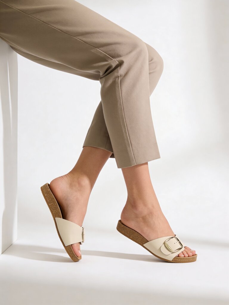 LUNA BLU Ivory Buckle-Strap Slides