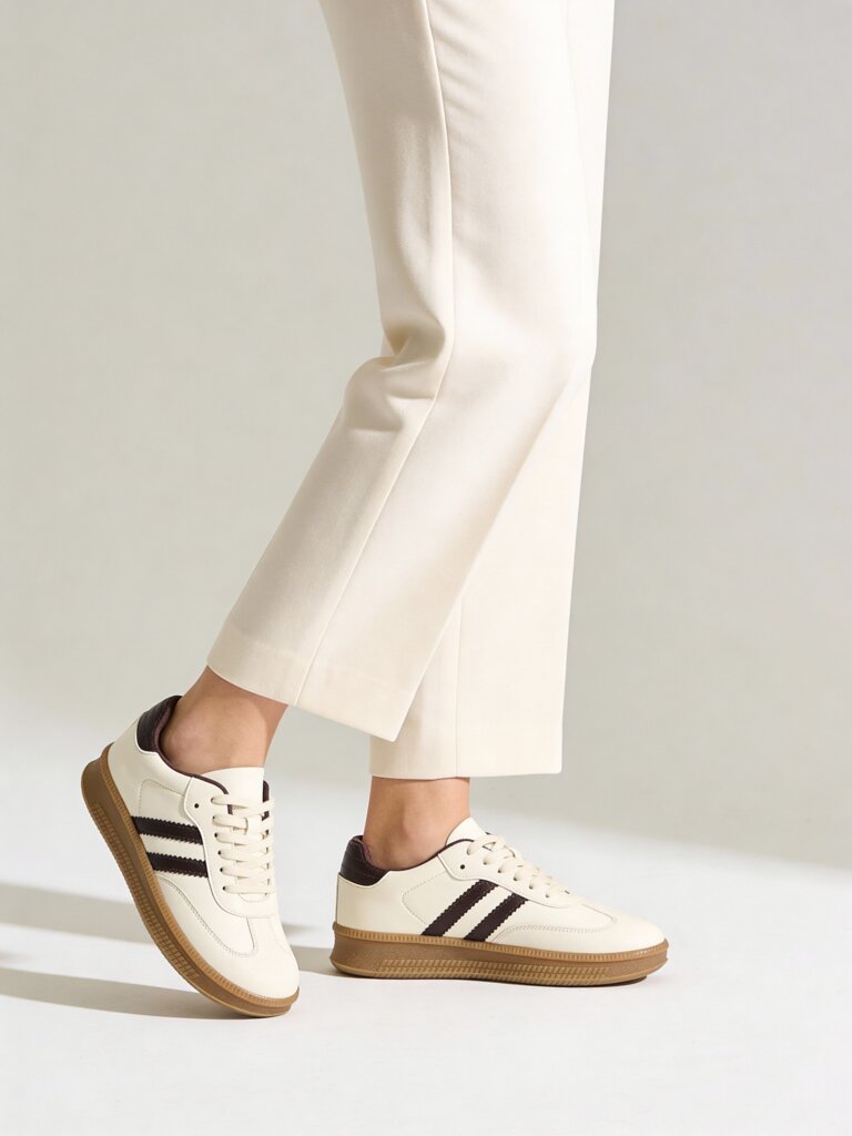 LUNA BLU Off-White Lace-Up Textured Sneakers