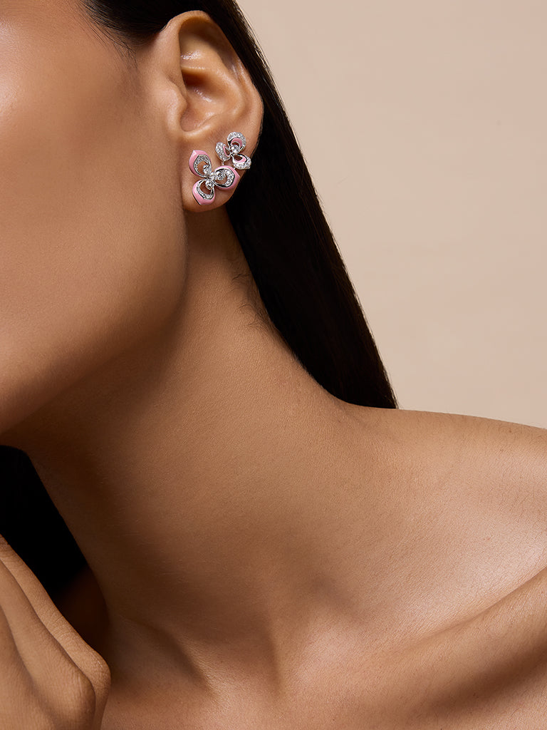 Pink Floral Set Lab Diamond Earrings