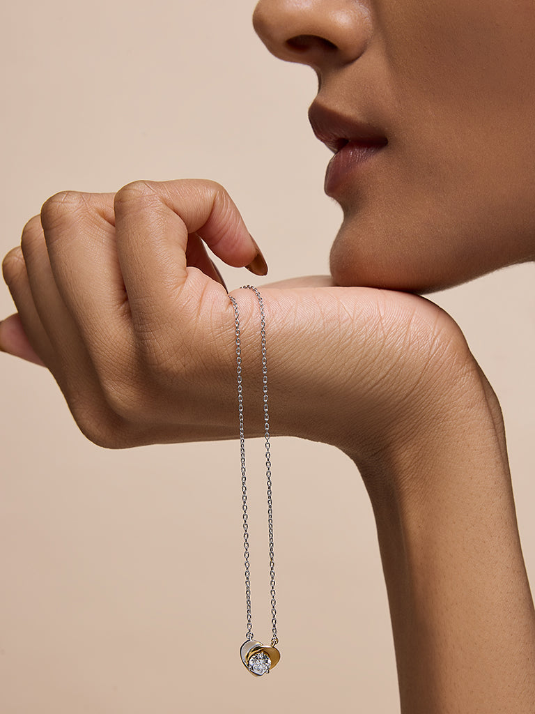 Dual Tone Heart Gold Plated Lab Diamond Necklace