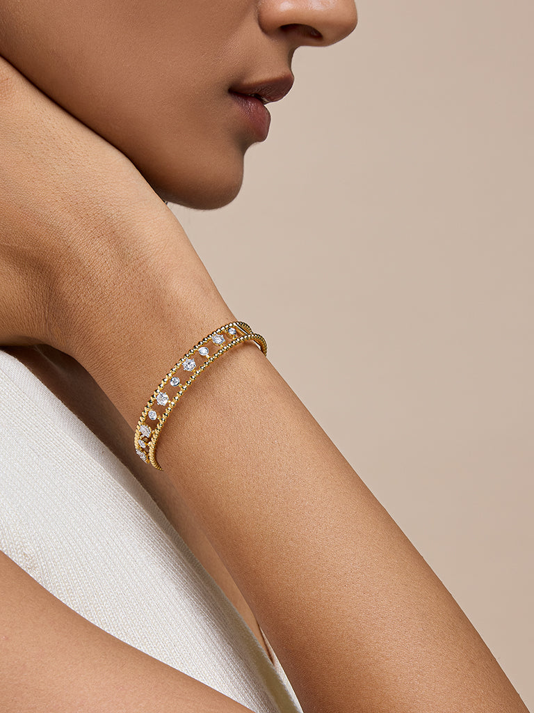 Dual Strand Gold Plated Lab Diamond Solitaire Bracelet