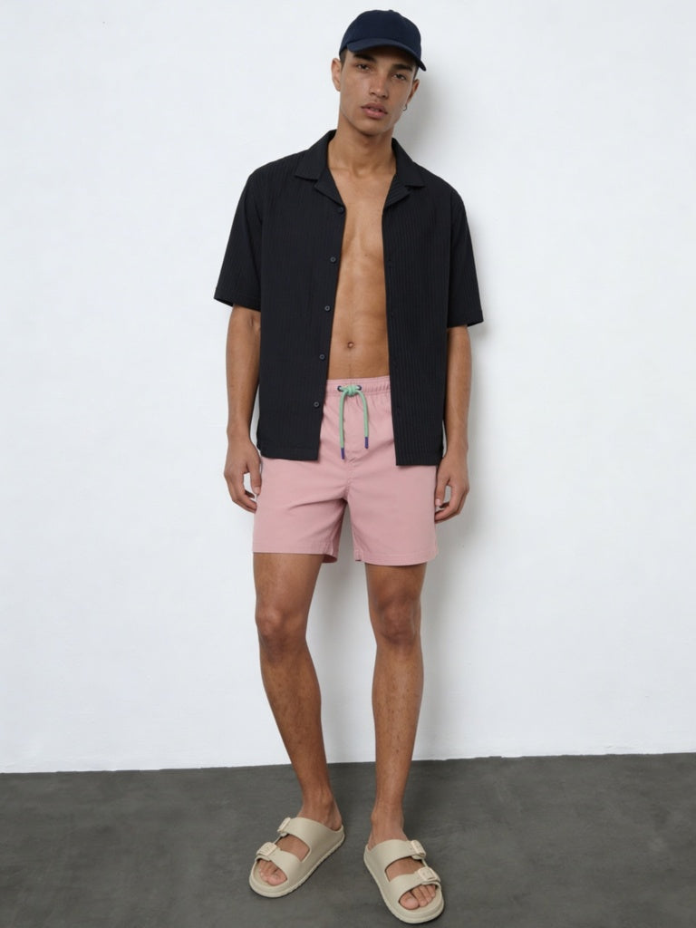 WES Casuals Pink Relaxed-Fit Mid-Rise Swimwear Shorts