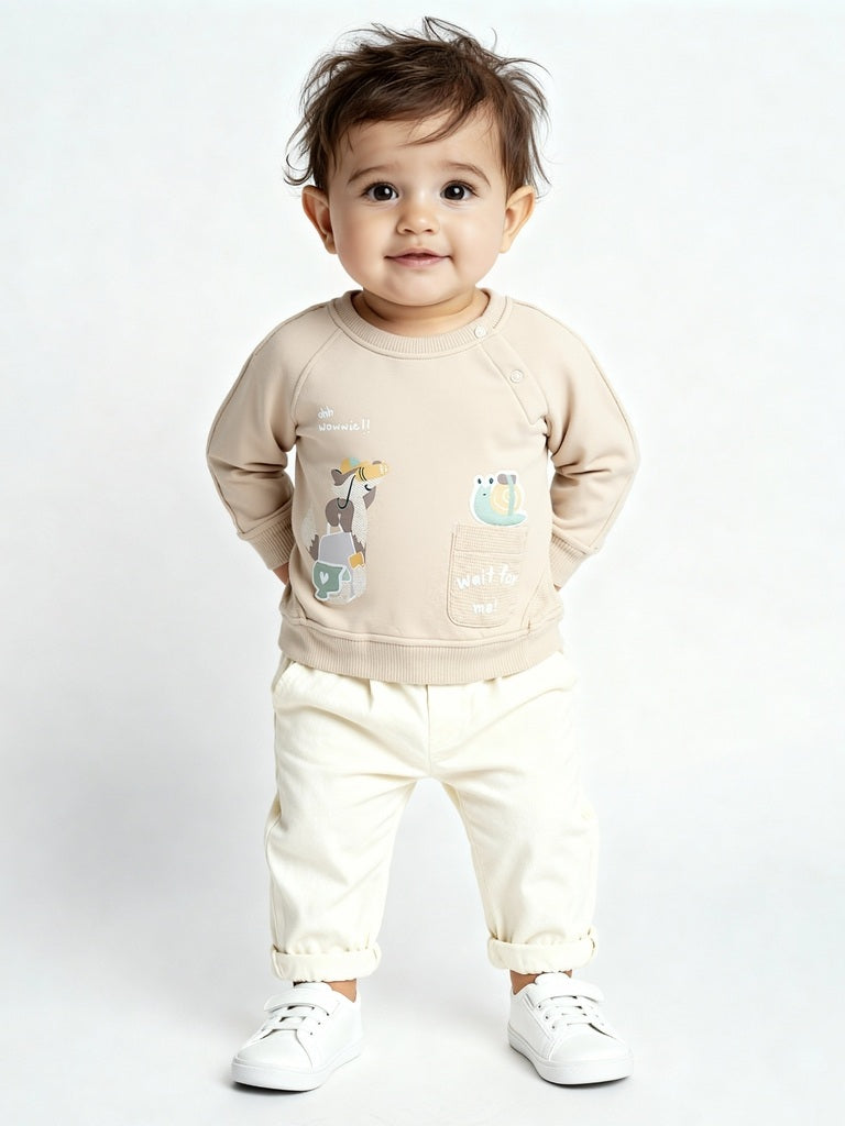 HOP Baby Boys Beige Embroidered Cotton-Blend Sweatshirt