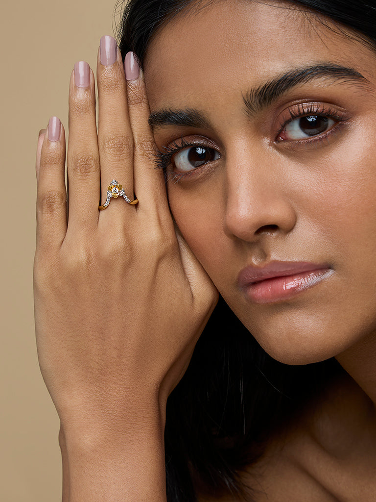 Gold Multilayer Rose V Ring