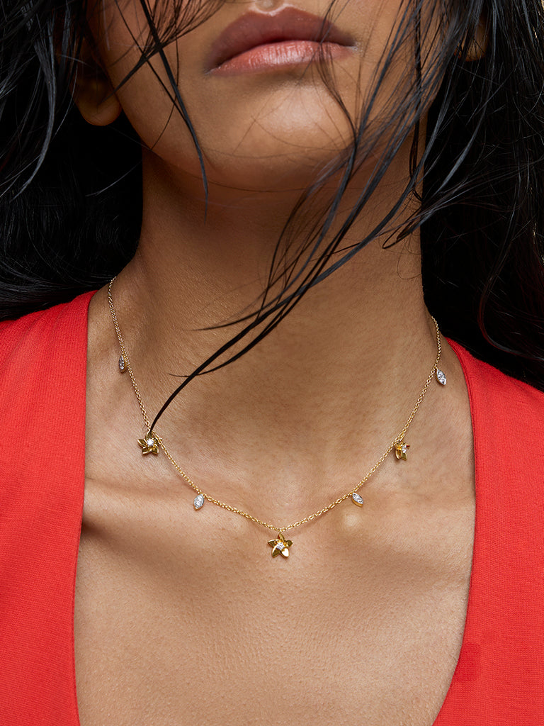 Gold Classic Floral Stone Necklace