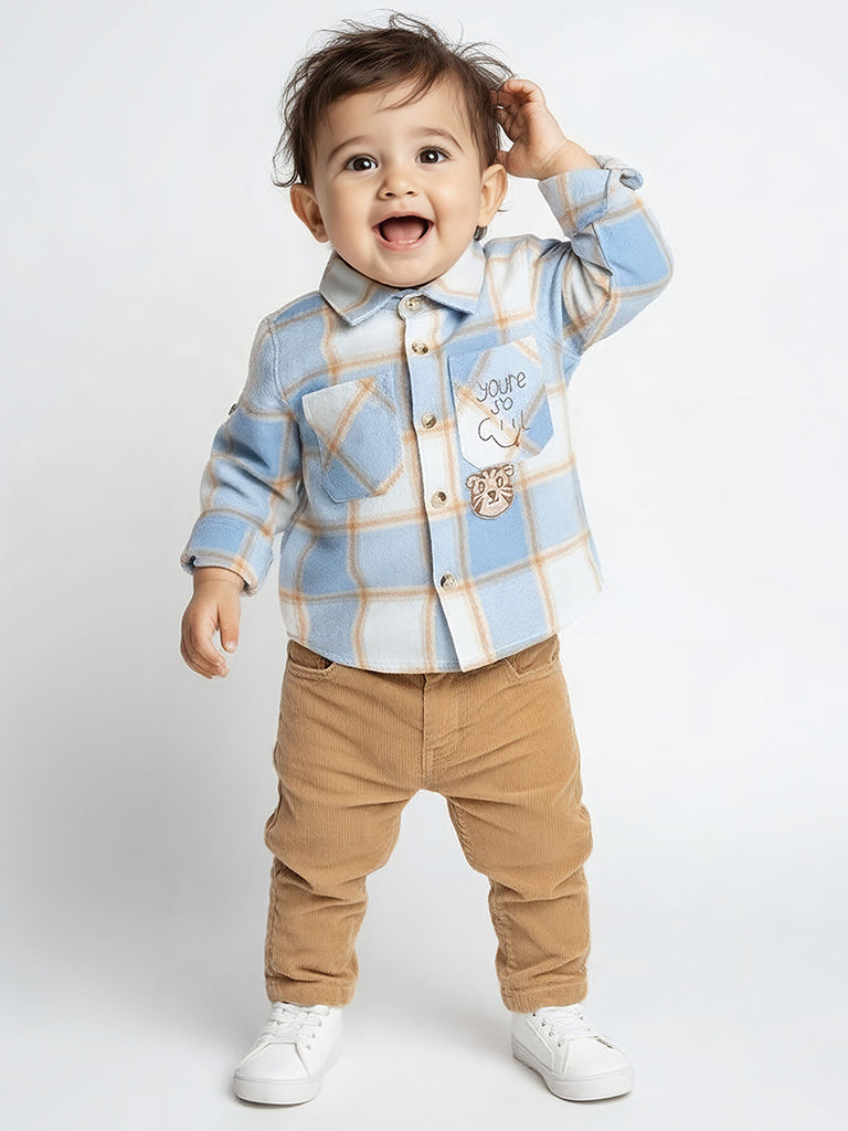 HOP Baby Boys Blue Checkered Cotton Shirt