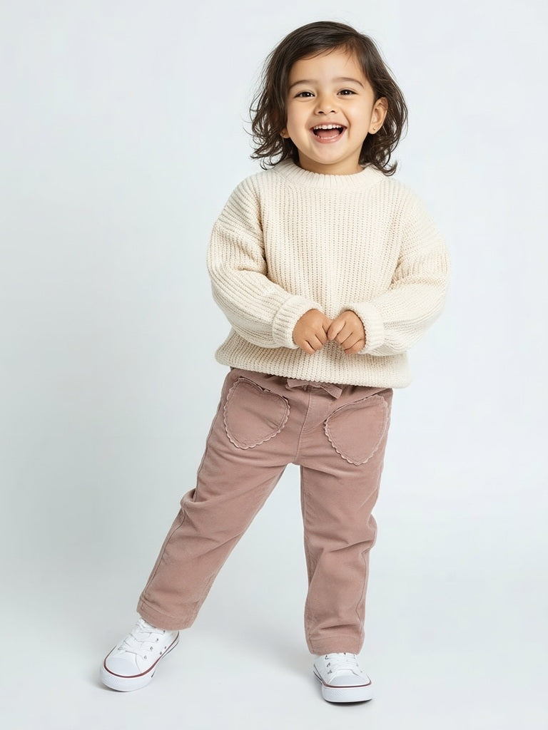 HOP Baby Girls Dusty Pink High-Rise Corduroy Trousers