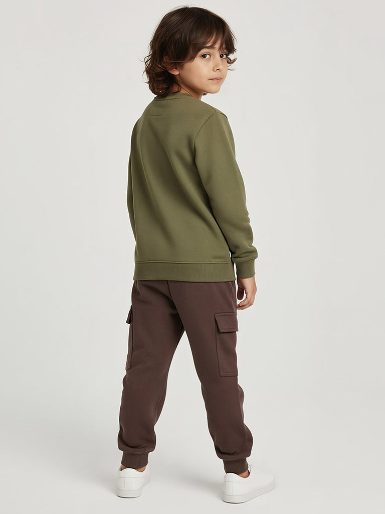 HOP Kids Boys Brown Mid-Rise Cotton-Blend Joggers