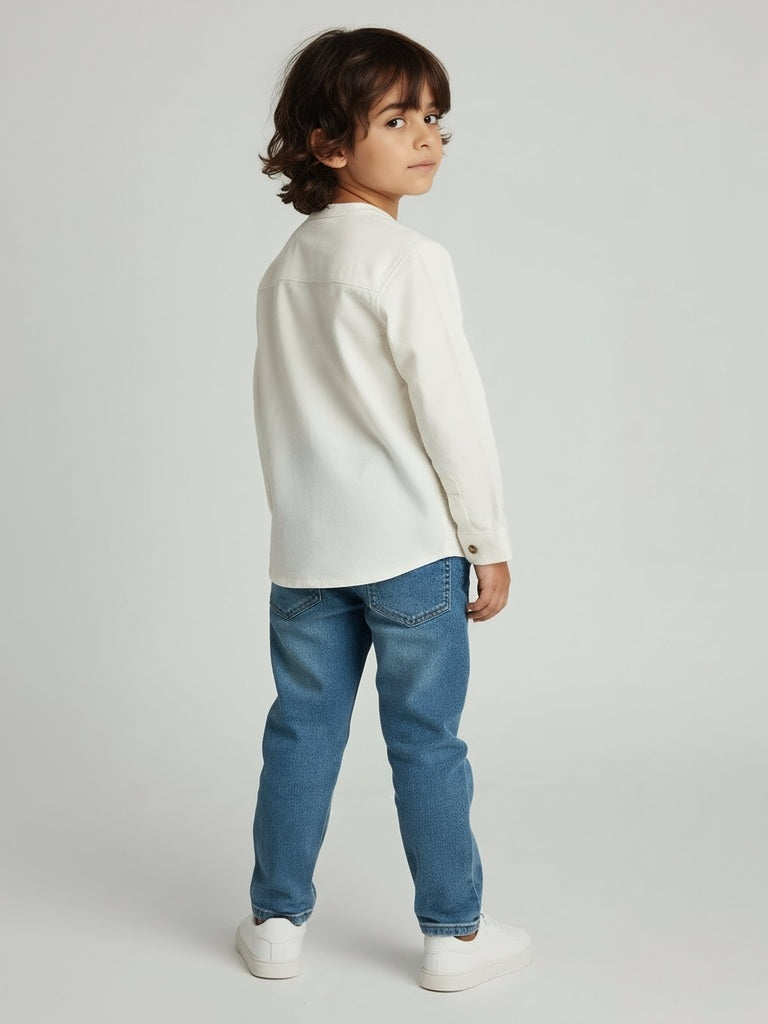 HOP Kids Boys Cream Embroidered Cotton Shirt