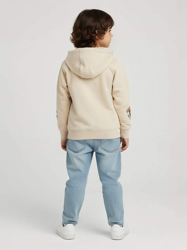 HOP Kids Boys Beige Printed Cotton-Blend Hooded Jacket
