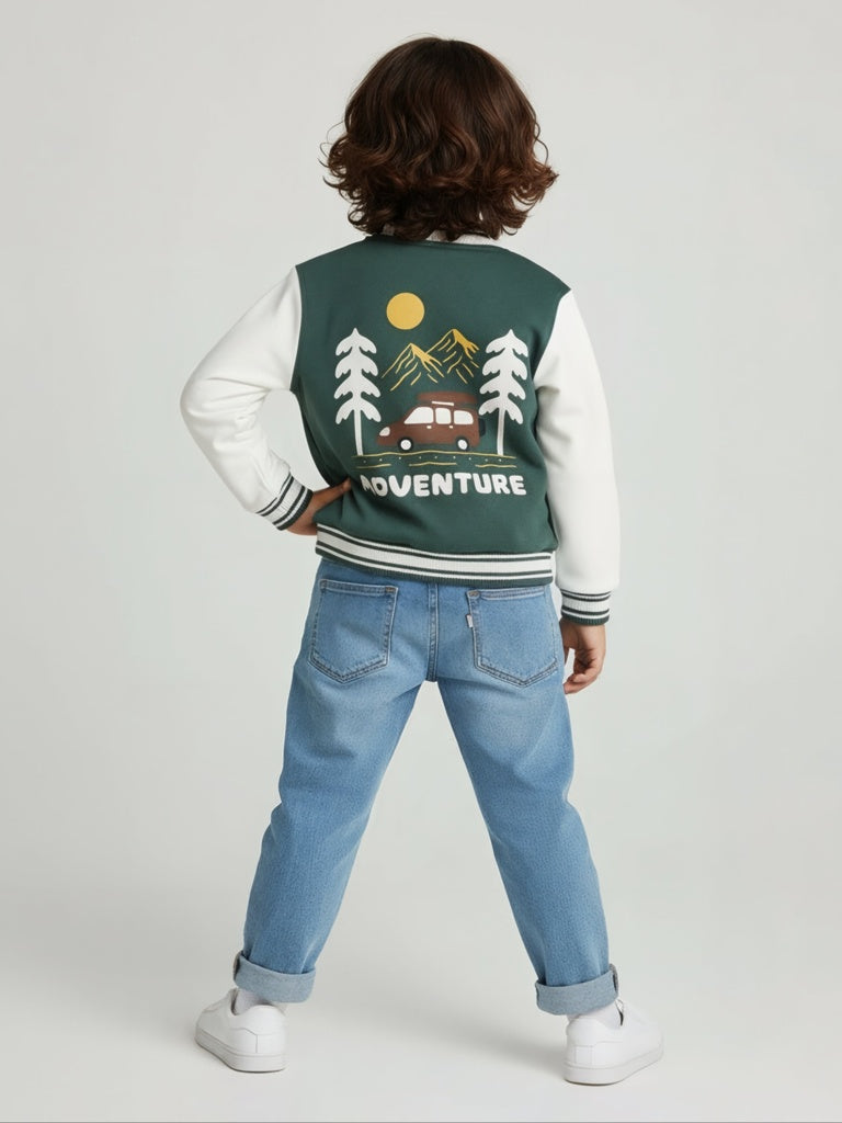 HOP Kids Boys Olive Printed Cotton-Blend Varsity Jacket