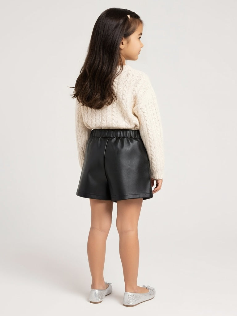 HOP Kids Girls Black Faux Leather High-Rise Skort