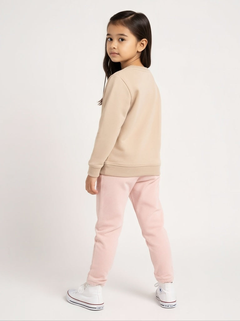 HOP Kids Girls Beige Embroidered Cotton-Blend Sweatshirt