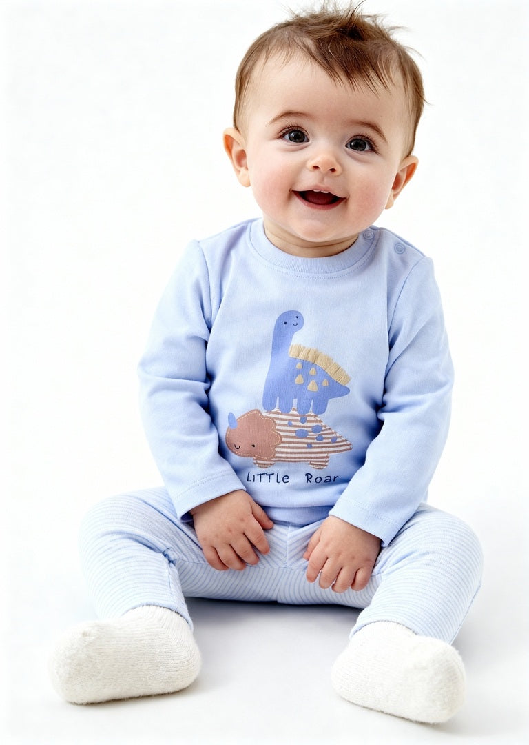 HOP Baby Boys Lavender Animal Design Cotton T-Shirt with Pants Set