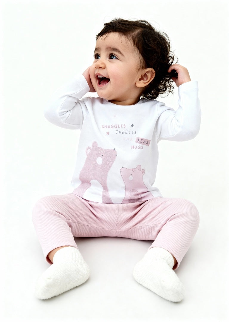 HOP Baby Girls Pink Animal Pattern Cotton T-Shirt with Pants Set