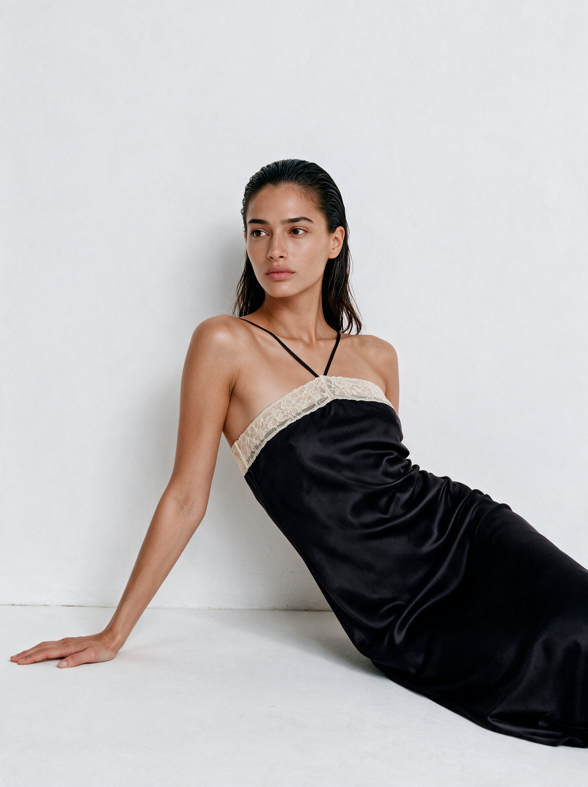 Luxury Satin Lace-Trimmed Slip Dress