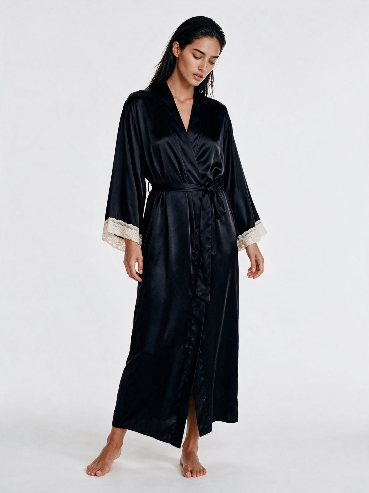 Luxury Satin Lace-Trimmed Long Robe