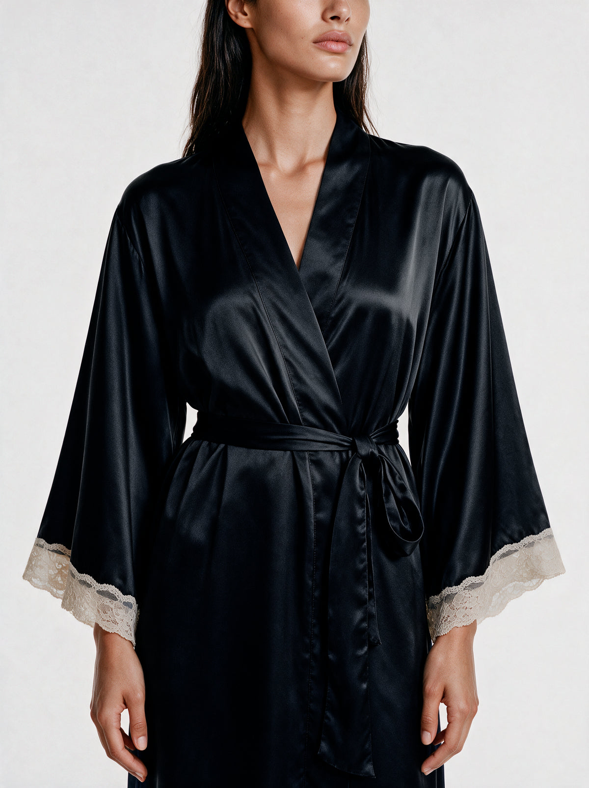 Luxury Satin Lace-Trimmed Long Robe
