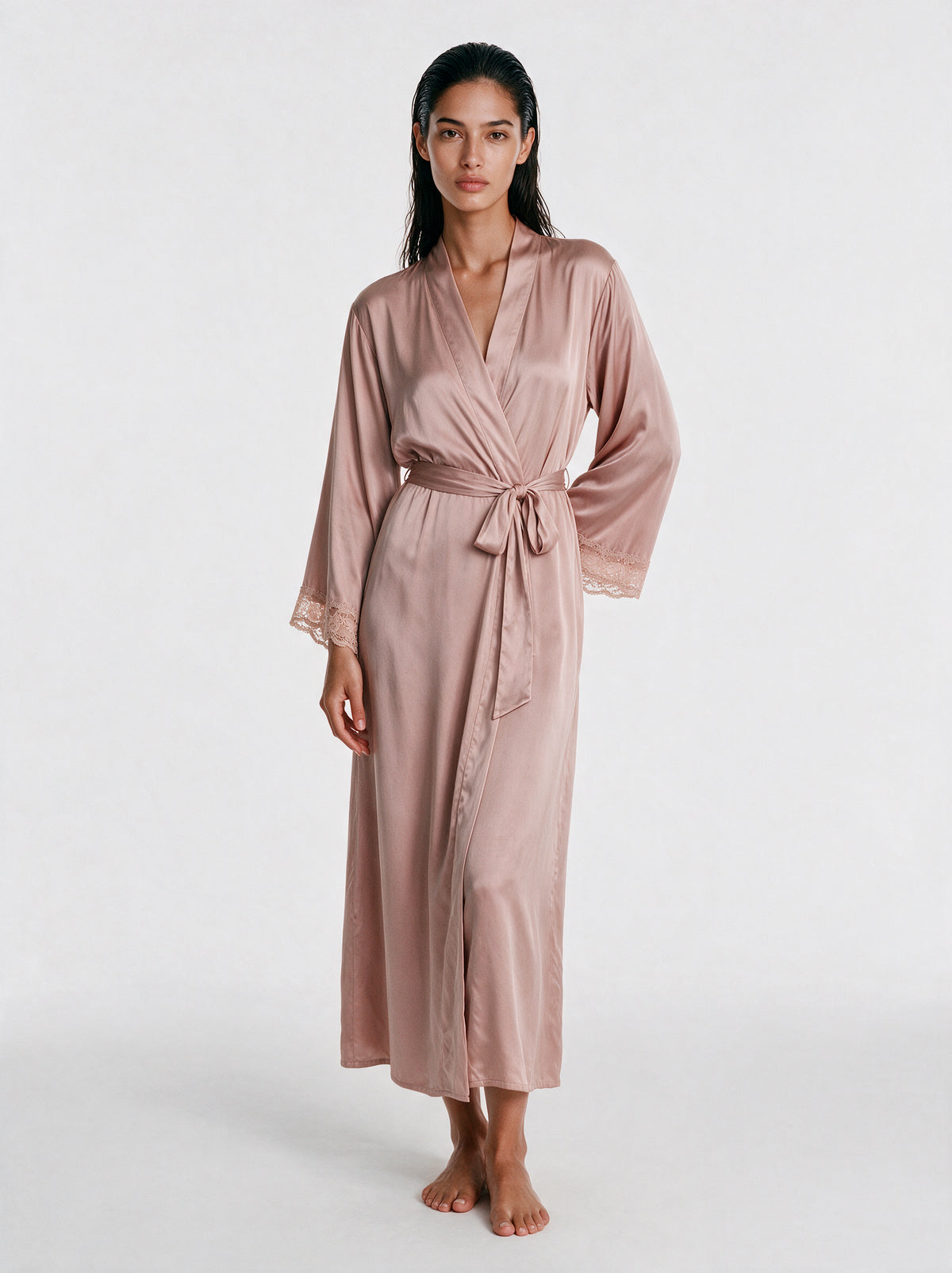 Luxury Satin Lace-Trim Robe