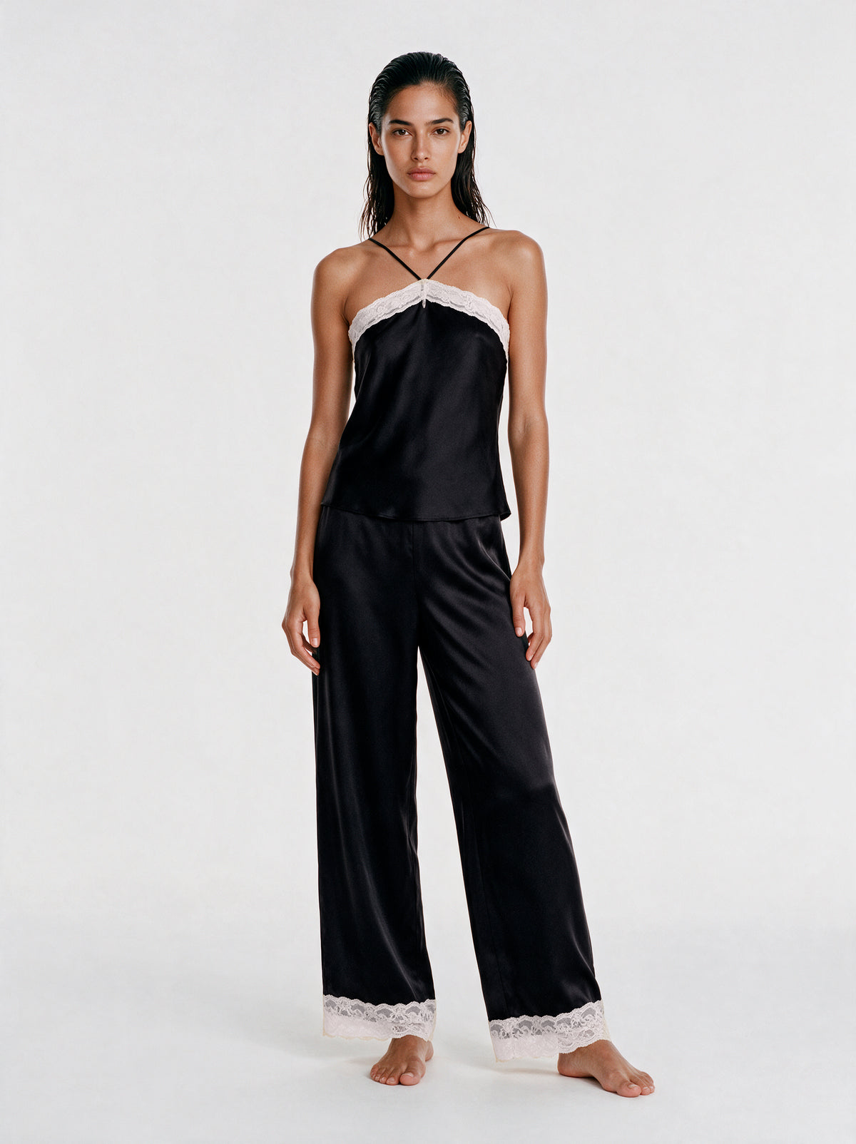 Luxury Satin Lace-Trim Camisole Set