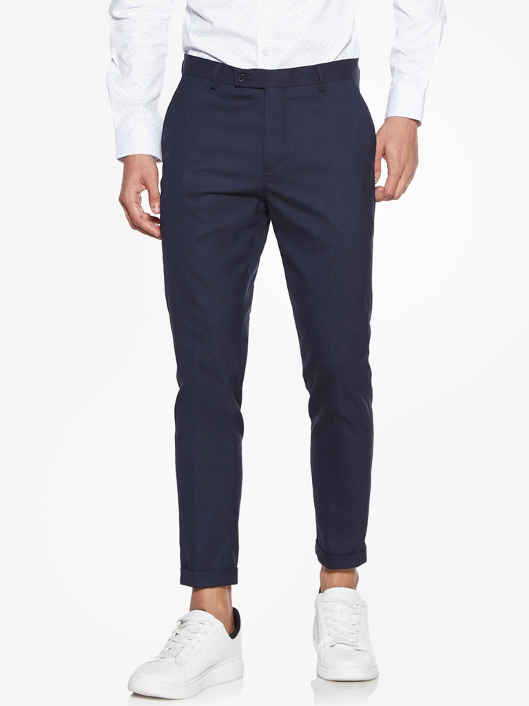 WES Formals Navy Carrot-Fit Trousers - Westside