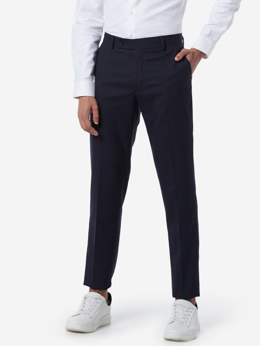 WES Formals Navy Relaxed Fit Trousers - Westside