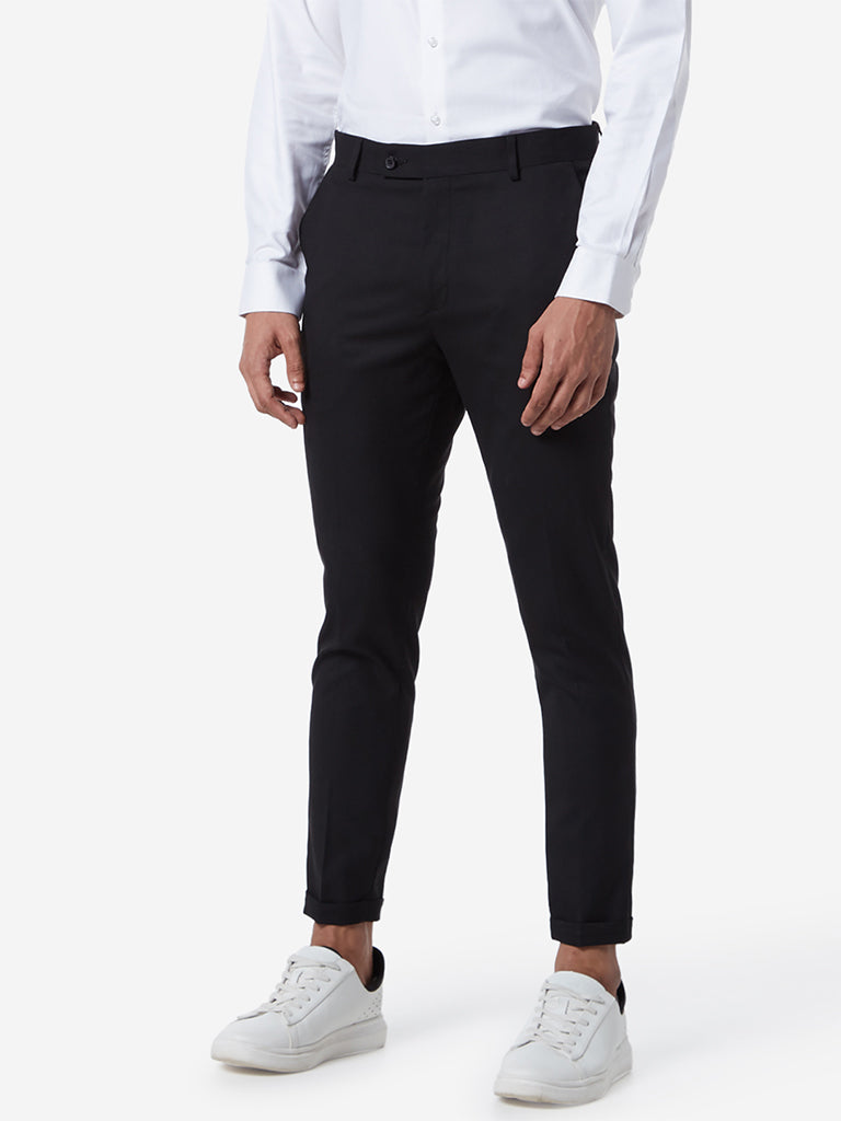 WES Formals Black Carrot Fit Trousers - Westside