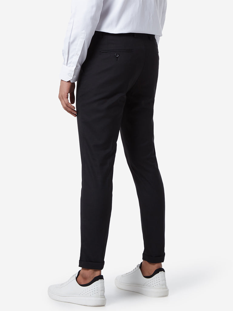 WES Formals Black Carrot Fit Trousers Back View 