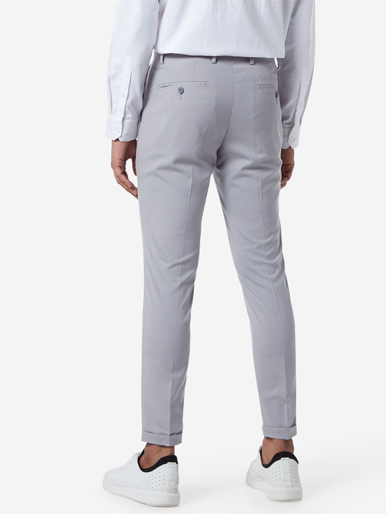 WES Formals Light Grey Carrot Fit Crop Trousers Back View