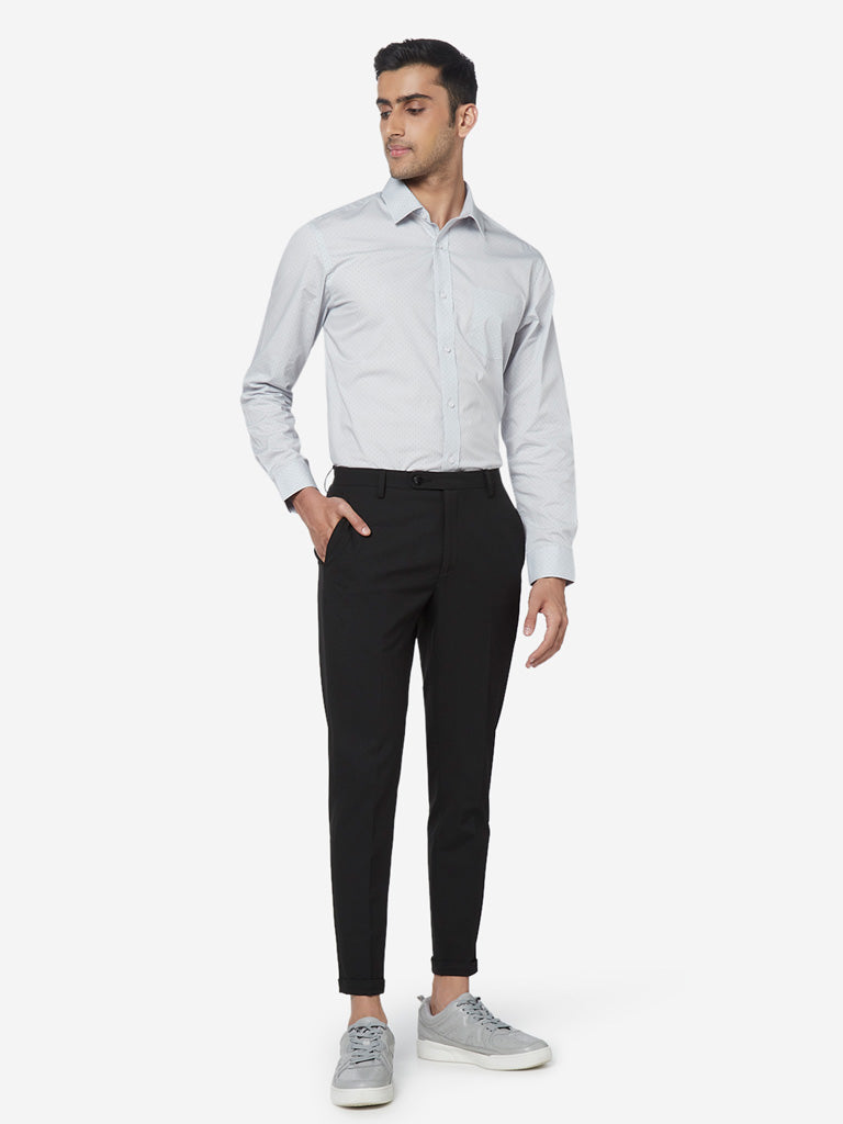 WES Formals Black Carrot Fit Trousers Standing View