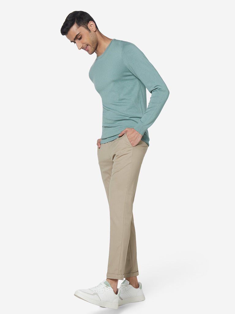 WES Formals Light Khaki Carrot Fit Trousers Standing View