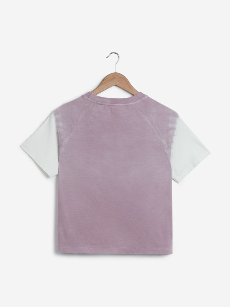Westside Studiofit Women's Mauve Raglan Sleeved Cotton T-Shirt for Sports Wear Flatly Back View