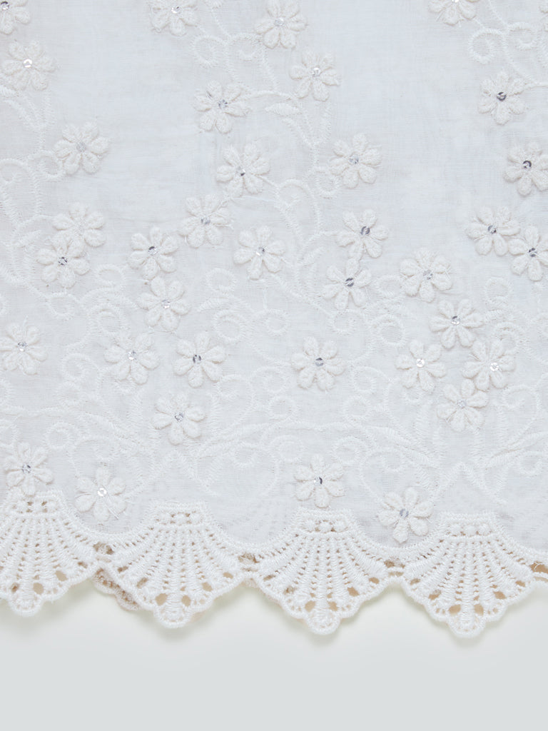 Zuba Off-White Silk Blend Embroidered Cotton-Blend Stole