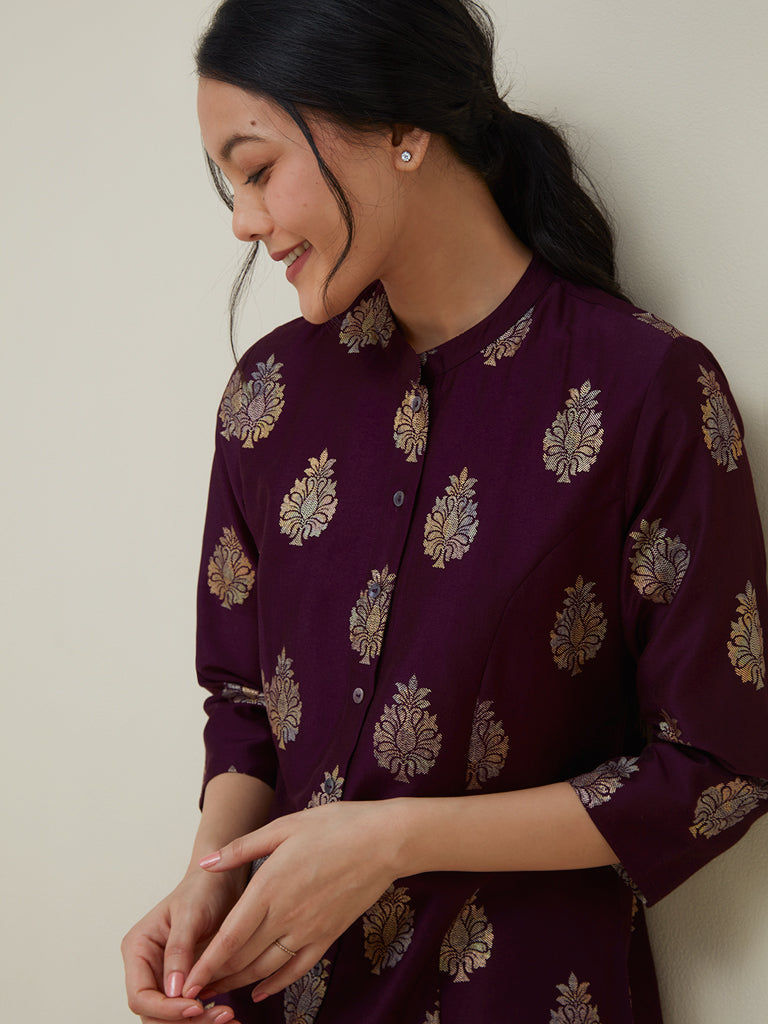 Utsa Dark Purple Buta Design A-Line Kurta