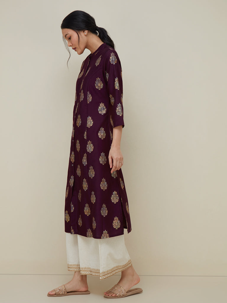 Utsa Dark Purple Buta Design A-Line Kurta