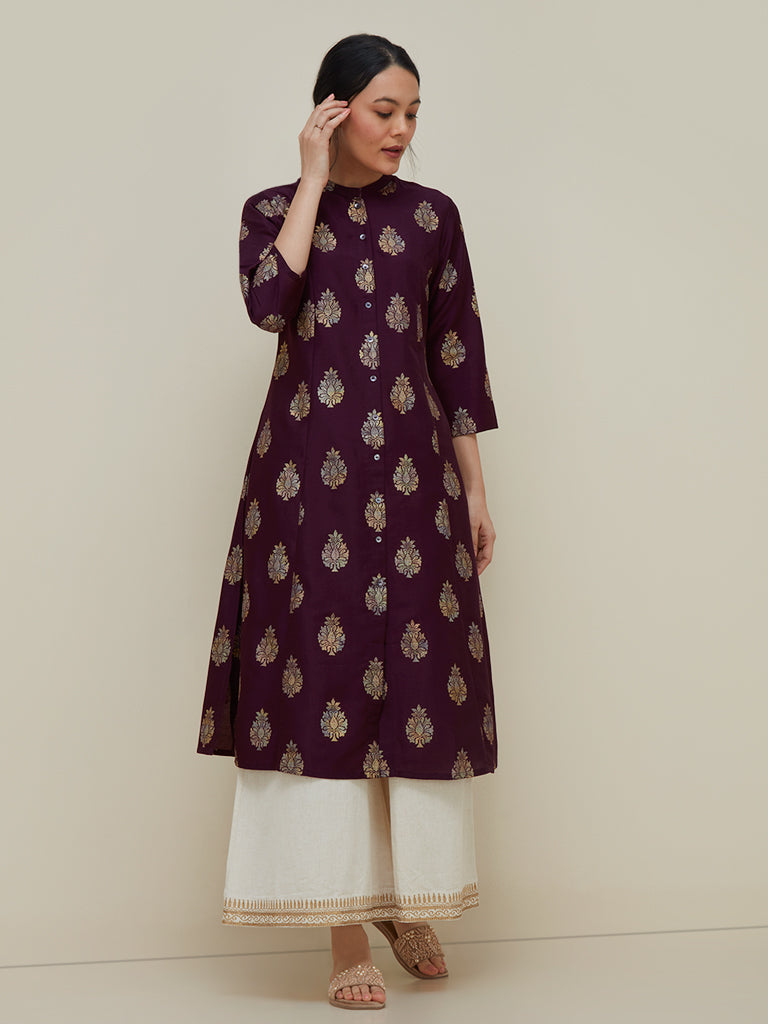 Utsa Dark Purple Buta Design A-Line Kurta