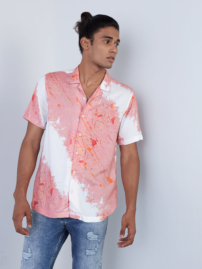 Nuon Blush Pink Splatter Print Relaxed-Fit Shirt | Blush Pink Splatter Print Relaxed-Fit Shirt for Men Front View - Westside
