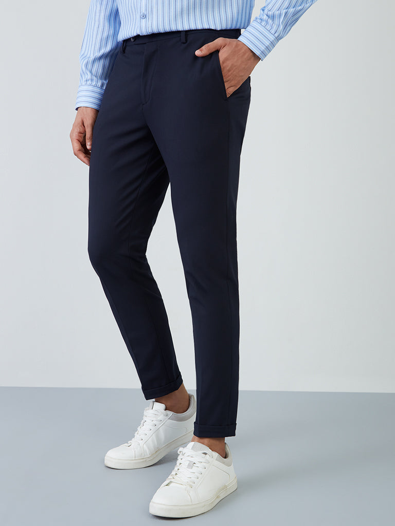WES Formals Navy Carrot-Fit Trousers