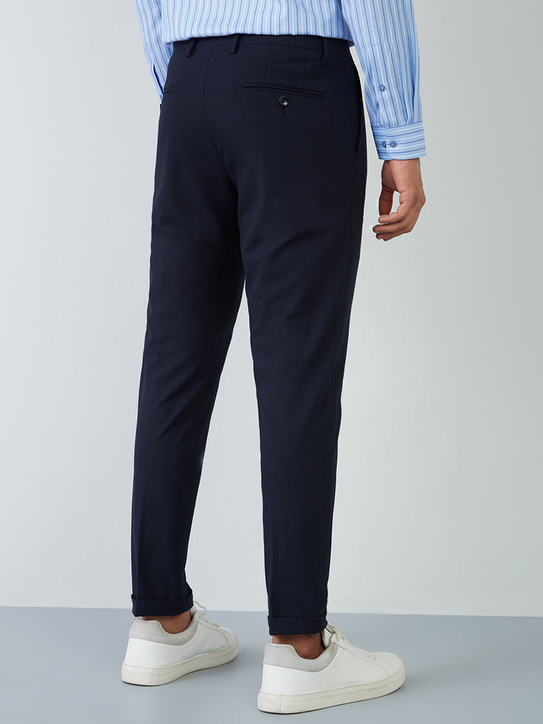 WES Formals Navy Carrot-Fit Trousers