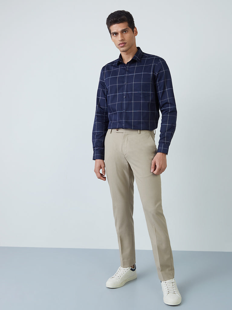 Westside WES Formals Men's Light Khaki Slim-Fit Mid-Rise Trousers for Work Wear Full View