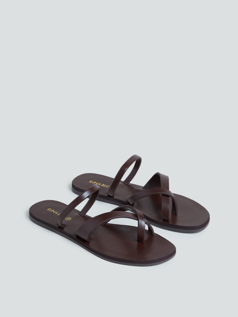 Westside Luna Blu Women's Tan Multi-Strap Sandals Front View