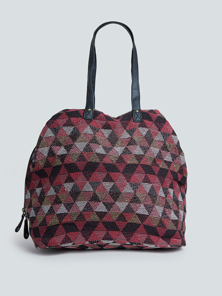 Westside Maroon Triangle Patterned Tote Bag