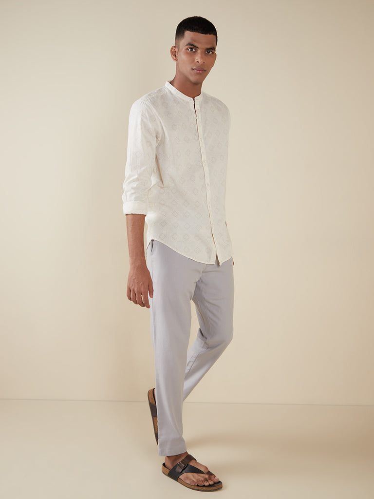 Westside ETA Men's Grey Slim-Fit Mid-Rise Cotton-Blend Chinos for Casual Wear Full View