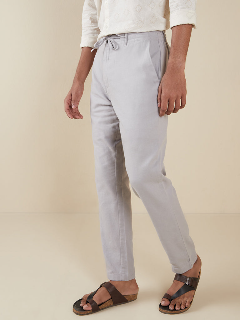 Westside ETA Men's Grey Slim-Fit Mid-Rise Cotton-Blend Chinos for Casual Wear Bottom View