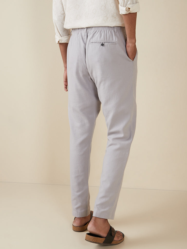 Westside ETA Men's Grey Slim-Fit Mid-Rise Cotton-Blend Chinos for Casual Wear Back View