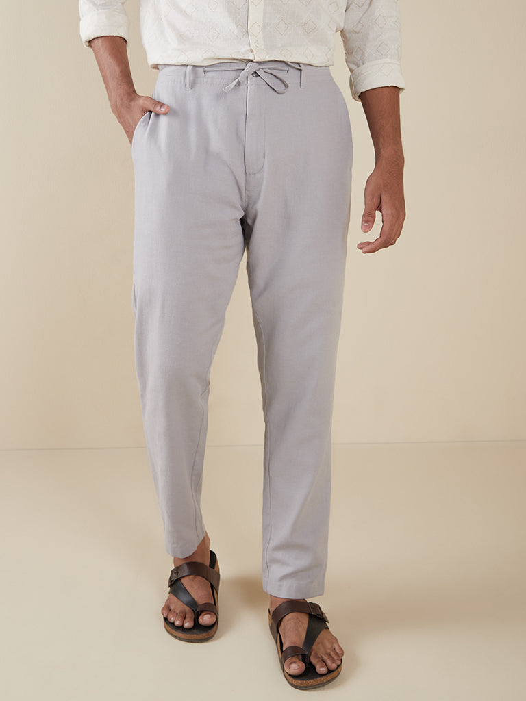 Westside ETA Men's Teal Cotton-Blend Slim-Fit Mid-Rise Chinos for Casual Wear Front View