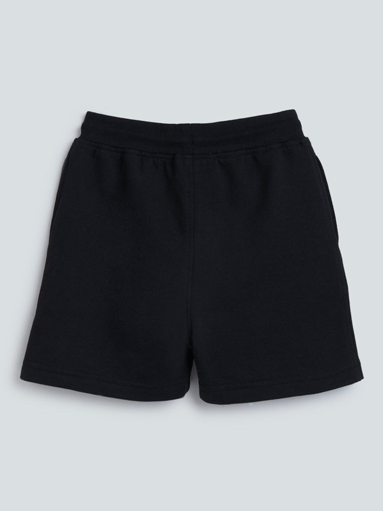 HOP Kids Black Printed Cotton-Blend Shorts