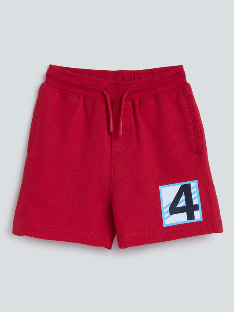 HOP Kids Red Printed Cotton-Blend Shorts